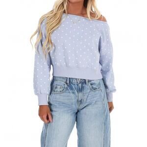 NEW PAPERMOON comfy spot polka dot off shoulder sweatshirt in light blue